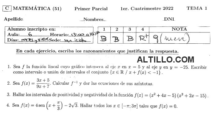 1º Parcial B | Matemática (2022) | CBC | UBA